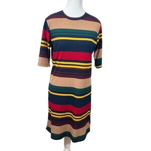 NWT Wishful Park Casual Colorful Multi Striped Midi T-Shirt Dress Size XL